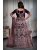 Grape velvet pink thread work lehenga