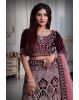 Grape velvet pink thread work lehenga