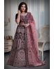 Grape velvet pink thread work lehenga