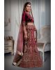 Wine golden thread jarkan stone velvet lehenga