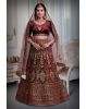 Wine golden thread jarkan stone velvet lehenga
