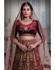 Wine golden thread jarkan stone velvet lehenga
