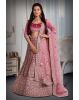 Pink  jarkan stone golden thread work velvet lehenga