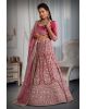 Pink  jarkan stone golden thread work velvet lehenga