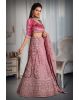 Pink  jarkan stone golden thread work velvet lehenga