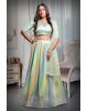 Mint Green Georgette lehenga With Heavy Detailed Deepcut blouse and Vibrant Ombre colour Shade Skirt And Matching Dupatta