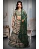 Chikoo And Green Threadworked Minimal Lehenga With Green Blouse And Dupatta