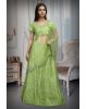 Lime Green Viking Silk Artificial Mirror Work Lehenga With Same Colour Blouse And Dupatta