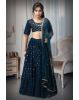 Deep Blue Georgette Flared Lehenga With Heavy Embellished Blouse And Net Dupatta