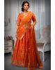 Orange Minimal Lehenga With Mirror Work Embellishment And Net Dupatta