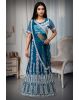 Teal Blue Faux Georgette Lehenga With White Threadwork Details