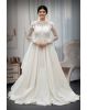 White Lace Worked Christian Bridal Gown With High Neck And Cut Lace Work On Shoulders