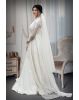 White Lace Worked Christian Bridal Gown With High Neck And Cut Lace Work On Shoulders