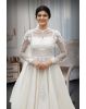 White Lace Worked Christian Bridal Gown With High Neck And Cut Lace Work On Shoulders
