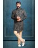 asymmetrical cut jacquard in green indowestern