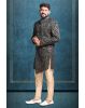 asymmetrical cut jacquard in green indowestern