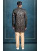asymmetrical cut jacquard in green indowestern