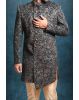 asymmetrical cut jacquard in green indowestern