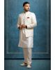 White Textured Grooms Sherwani With Elegant Threadwork Details
