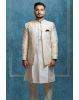 White Textured Grooms Sherwani With Elegant Threadwork Details