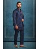 Blue Jaquard Fabric Heavy Jodhpuri With Matte Black Inner Kurtha And Matching Pants