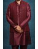 Brownish Maroon Chikankari Kutha Pyjama with Detailed Sleeveless Jacket