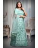 Heavy Threadwork Jade Green Lehenga  With Contrast Color Threadwork And Mirror work That Comes With Minimal Blose and Same Color Dupatta