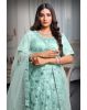 Heavy Threadwork Jade Green Lehenga  With Contrast Color Threadwork And Mirror work That Comes With Minimal Blose and Same Color Dupatta