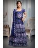 Navy Blue Heay Detailed Lehenga With Cold Shoulder Blouse And Double Panelled Skirt With Same Colour Dupatta