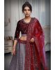 Maroon And Golden Bridal Lehenga With Golden Threadwork Details And Maroon Color Dupatta