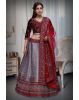 Maroon And Golden Bridal Lehenga With Golden Threadwork Details And Maroon Color Dupatta