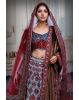 Multicolor Velvet Lehenga With Blue And Red Combination Blouse Along With Multicolor Threadworked Skirt And Double Dupatta