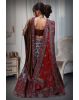 Multicolor Velvet Lehenga With Blue And Red Combination Blouse Along With Multicolor Threadworked Skirt And Double Dupatta