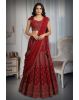 Blood Red Heavy Embellished Lehenga With Golden Threadwork Details on Blouse and Skirt Along With Same Color Dupatta