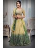 Metallic Green Heavy Embellished Bridal Lehenga With Golden Stone Details On Skirt , Crop Top And Dupatta