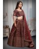 Red Heavy Handworked Bridal Lehenga With Golden Embellishments All Over The body And Beads Hanging In Waistline And Sleeve