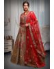 Rani Pink Velvet Lehenga With Golden Embroidered Blouse Along With Multicolor Threadworked Skirt And Same Color Dupatta