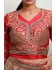 Rani Pink Velvet Lehenga With Golden Embroidered Blouse Along With Multicolor Threadworked Skirt And Same Color Dupatta