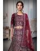 Wine Net Lehenga With Stone Work Detailing With Crop Top Blouse And Same Color Dupatta
