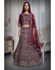 Wine Net Lehenga With Stone Work Detailing With Crop Top Blouse And Same Color Dupatta