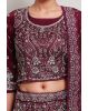 Wine Net Lehenga With Stone Work Detailing With Crop Top Blouse And Same Color Dupatta