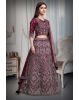 Wine Net Lehenga With Stone Work Detailing With Crop Top Blouse And Same Color Dupatta