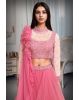 Hot Pink Net Lehenga With Frills Detailing In Skirt And Dupatta Along With Fully Hardworked Crop Top Blouse