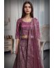 Dark Lavender Net Lehenga With Stone Work Details And Same Color Dupatta