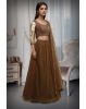 Coffee Brown Minimal Net Lehenga With Handwork Details And Same Color Dupatta