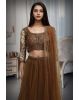 Coffee Brown Minimal Net Lehenga With Handwork Details And Same Color Dupatta