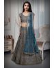 Cobalt Blue Heavy Handworked Bridal Lehenga With Golden Embellishments All Over The body And Beads Hanging In Waistline And Sleeve