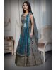 Cobalt Blue Heavy Handworked Bridal Lehenga With Golden Embellishments All Over The body And Beads Hanging In Waistline And Sleeve