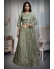 Pastel Green Net Lehenga With Stone Work Detailing With Crop Top Blouse And Same Color Dupatta
