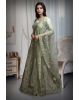 Pastel Green Net Lehenga With Stone Work Detailing With Crop Top Blouse And Same Color Dupatta